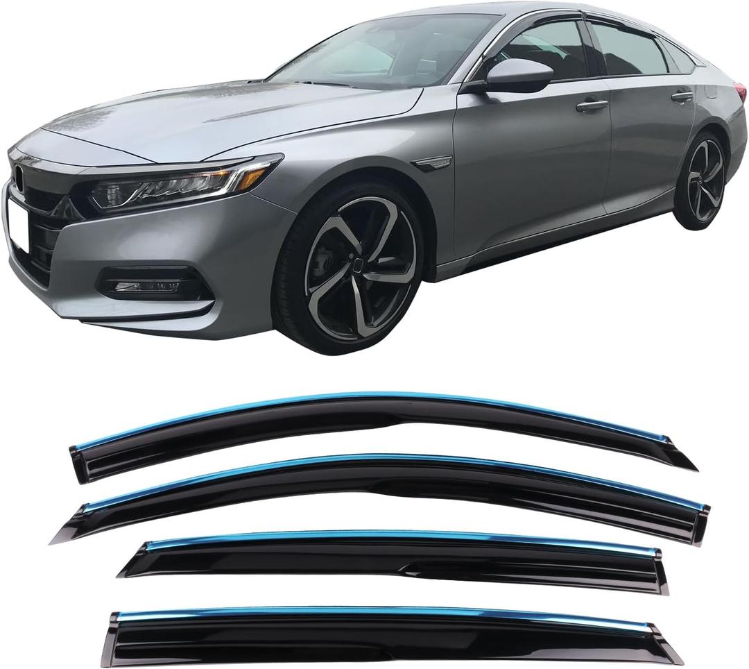 IKON MOTORSPORTS, Window Visor Compatible with 2018-2025 Honda Accord Sedan, Acrylic Unpainted Air Deflector Sun Rain Guard 4pc with Chrome Trim, 2019 2020 2021 2022 2023 2024
