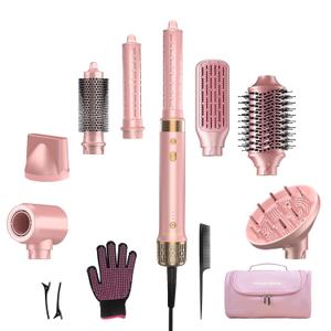 StyleVibe 8-in-1 Air Styler, Hair Dryer & Blow Dryer Brush with Travel Case - Auto Wrap Curls (L/R), Fast Drying, Thermal Round Brush for Smooth Blowouts & Frizz-Free Volume, No Heat Damage