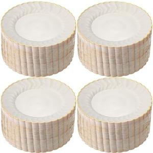 Havawish 75 Pcs Ivory Plastic Plates 10.25 Inch Disposable Dinner Plates with Gold Rim Elegant Scalloped Wedding Party Dinnerware for Holidays Thanksgiving Christmas Weddings Party