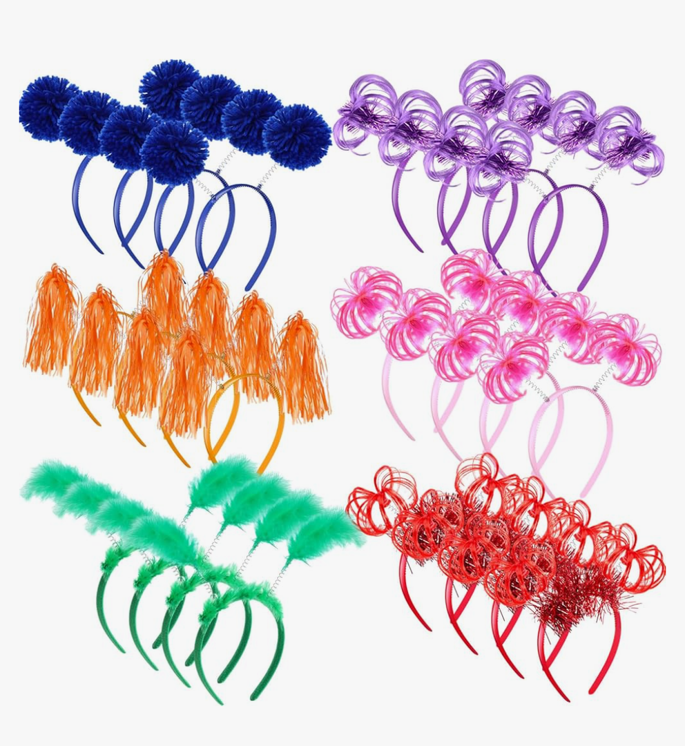 Censen 24 Pcs Pom Pom Headband Tinsel Wrapped Ponytail Head Bopper Costume Headwear Halloween Party Accessory
