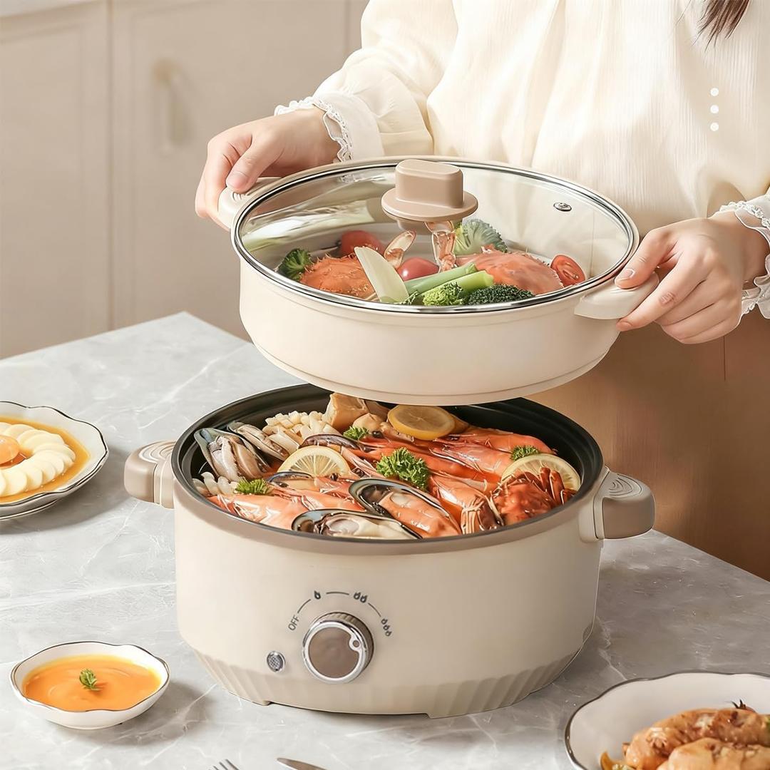 Versatile 2.5L Real Capacity Non-stick Electric Hot Pot Multicooker Glass Lid with Steamer Electric for Steaming, Boiling Stewing hotpot pots electric cooking ramen cooker Dorm