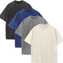 KEEPSHOWING Mens Oversized T Shirts Acid Wash Loose Fit Vintage Washed Tee Shirt Short Sleeve Streetwear Casual T-Shirts (Large, Black+light Gray+lue+Ivory)