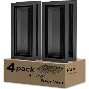 4x10 Floor Register, Heavy Duty Steel, 50% Higher Ventilation Performance Than Others, Sandtex Black Finish, Sleek Modern Design, Fits Tile Wood Inserts, Floor Vent Covers for Home Floor