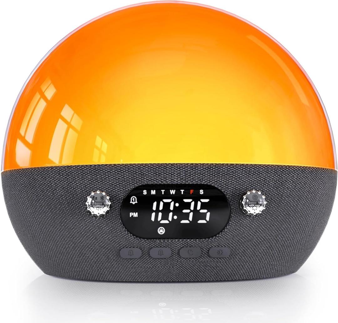 MOMILLA Sunrise Alarm Clock with Bluetooth Speaker, White Noise Sound Machine, Alarm Clocks for Heavy Sleepers Bedrooms, Wake up Light Night Lights Lamp, Chirstmas Gifts for Boys and Girls Adults