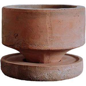 6" Rustic Weathered Terracotta Plant Pot with Drainage Saucer, Breathable Clay Planter, Mid-Century Modern Home & Garden Decor