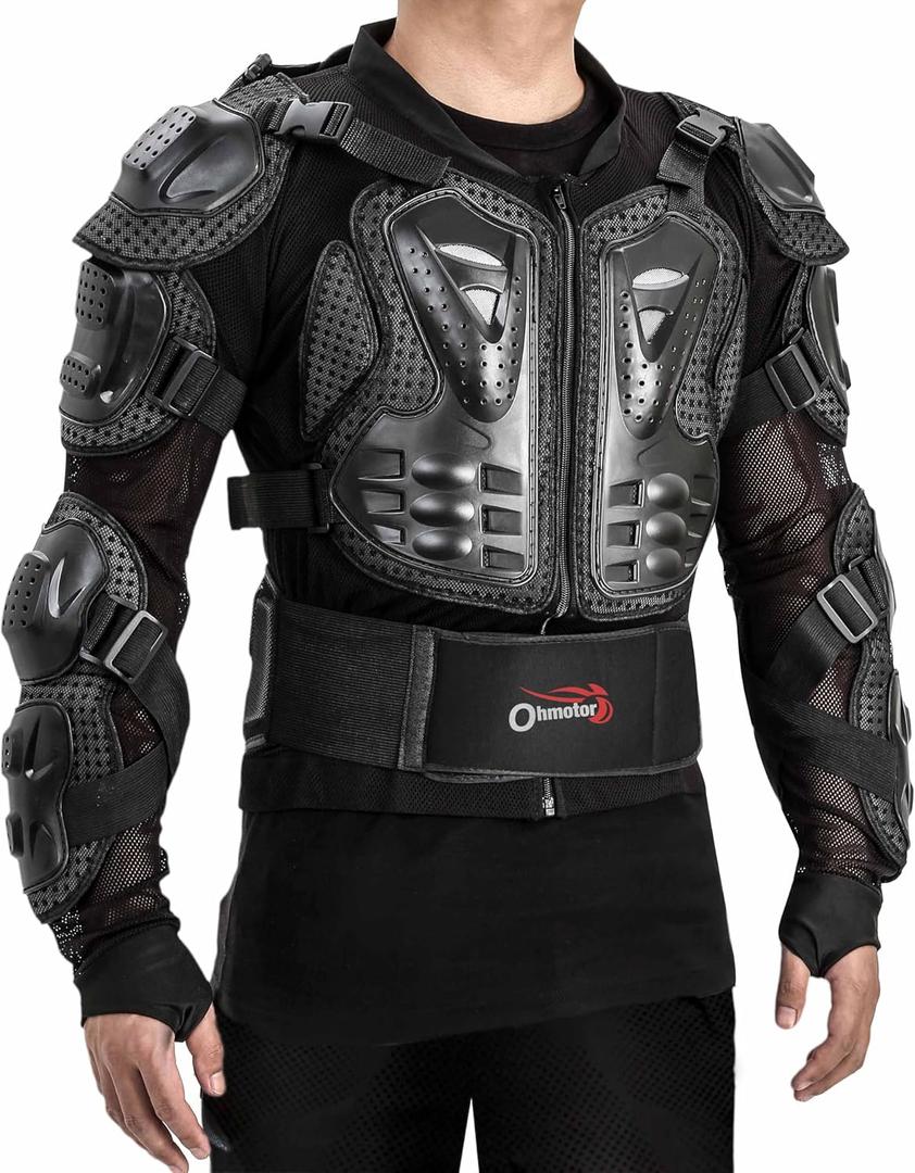 OHMOTOR Motorcycle Body Protective Jacket Armor Men, Motocross Riding Protective Gear,ATV Dirt Bike Chest Spine Protector (X-Large-XX-Large, Black)