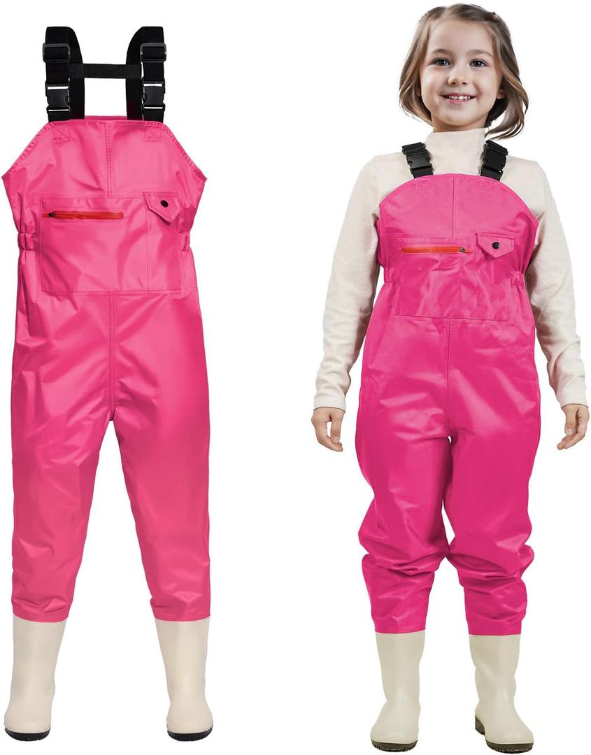 Ghosthorn Chest Waders for Kids Youth Fishing Waders Waterproof Hunting Waders with Boots Nylon Waders for Toddler Children (12-13 Years, Pink)