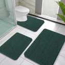 OLANLY Bathroom Rugs Sets 3 Piece, Soft Absorbent Chenille Bath Mat and U-Shaped Contour Toilet Rug, Quick Dry, Home Decor Accessories, Bath Mat Set for Floor (30"x20"+24"x16"+24"x20", Blackish Green)