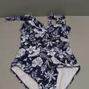 Aleumdr Swimming Suits for Women 2026 Sexy Printed One Piece Swimsuit Floral Tummy Control Bathing Suit V Neck Boho Tie Shoulder Monokini Navy Blue Small