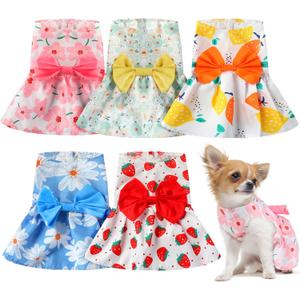 5 Pieces Dog Clothes Girl Dog Dresses Floral Puppy Dresses Pet Cat Princess Bowknot Clothes Cute Puppy Summer Outfits for Yorkie Female Cat Pets, 5 Styles(Cute Style,X-Small)