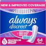 Always Discreet Adult Incontinence Pads for Women, Drier, 5 Drop Long Length, Heavy Absorbency, Pads for Bladder Control Management, Bladder Leaks, & Postpartum Pads, 64ct