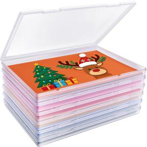 6 Pack Photo Storage Box, Fits 8" x 10" Photo, Large Plastic Scrapbook Paper Storage with Snap-Tight Latch for Protecting Photos, Crafts, Office Supplies, Files, Scrapbooks, Christmas Postcard