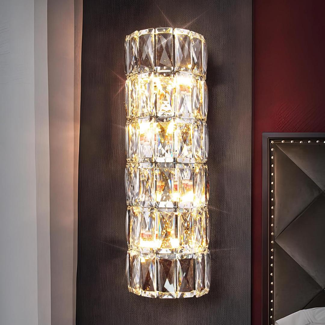 6 Layer Chrome Crystal Wall Sconce, Elegant Modern Luxury Light Fixture, Suitable for Bathroom, Stairway, Kitchen, Living Room, Bedroom, Hallway - 60W