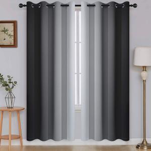 SimpleHome Ombre Room Darkening Curtains for Living Room, Light Blocking Gradient Black to Grey White Thick Thermal Insulated Grommet Window Curtains/Drapes for Bedroom, 2 Panels, 52x72 inches Length