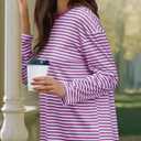 Gardenwed Long Sleeve Shirts for Women Striped Crewneck Loose Fit Basic Tops 2025 Fall T-Shirt (Pink, XL)