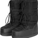 Womens Winter Snow Boots Mid Calf Anti-Slip Boots with Warm Lining Lace-up Outdoor Shoes (8, Black)