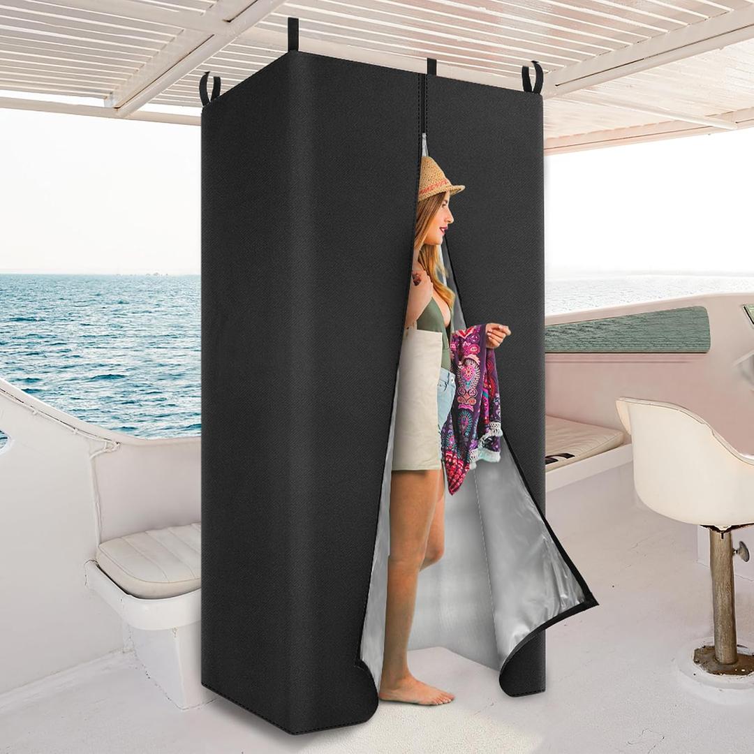 UNIFAMILY Waterproof Pontoon Tent, Privacy Boat Tent, 30 * 27 * 72 in Heavy Duty Hanging Changing Room, Privacy Curtains for Pontoon Boats, Boats Tents Attaches to Bimini Top Poles (Black)