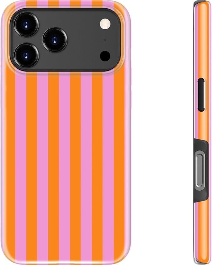 DEENAKIN for iPhone 17 Pro Case - Wireless Charging Compatible - Dual-Layer Hard Shell & Silicone Cover - Protective Phone Case with Trendy Cute Designs for Women - Vibrant Stripe