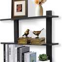 PHOENANCEE 3 Tier Floating Shelves, Long Wall Shelf, Over The Toilet Shelves Bathroom Hanging Display Storage Rustic for Living Room Bedroom Kitchen Office Coffee Bar Decor Decorative, 24 Inch (Black, Pack of 1)
