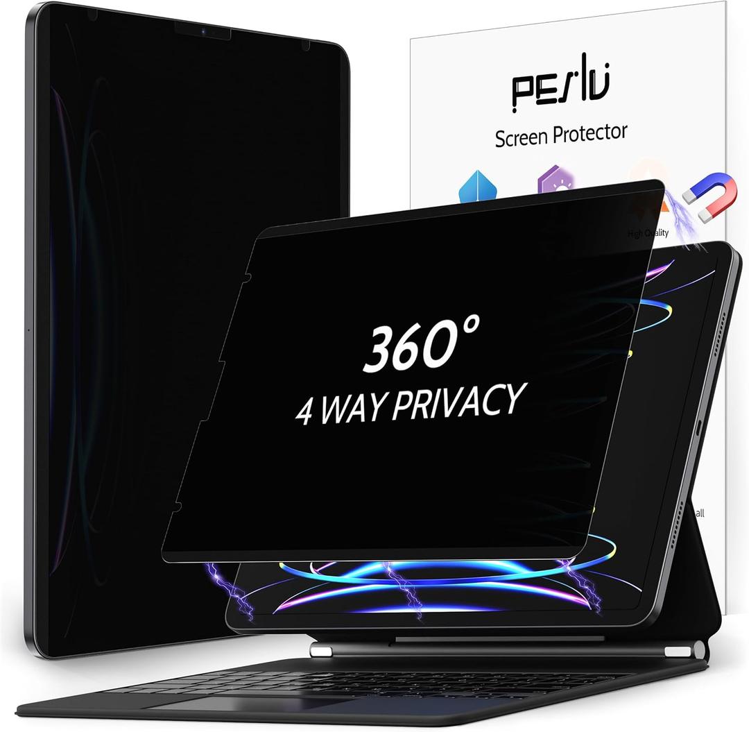 4 Way Magnetic Privacy Screen Protector for iPad Pro 12.9 Inch 2018 2020 2021 2022, Removable 360 Degree Spy Private Black Security Screen Filter, Easy Install Anti Blue Light Glare