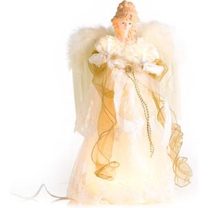 Kurt Adler UL2163 10-Light 16-1/2-Inch Ivory and Gold Angel Treetop