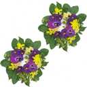 WELL KNOWN 2 Pcs Mini Spring Floral Candle Rings Wreaths for Pillars, 9" Artificial Flower Cabinet Wreath for Home Table Window Kitchen Farmhouse Wedding Party Hanging Decor (Purple & Yellow Flowers)