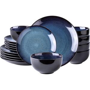 LeRatio Ceramic Dinnerware Sets for 6,Plates and Bowls Sets,Handmade Reactive Glaze Dishes Set,Chip Resistant and Scratch Resistant | Oven&Dishwasher & Microwave Safe-Blue(18PCS) (Dreamy Moonlight-Blue) LeRatio Ceramic Dinnerware Sets for 6,Plates and Bowls Sets,Handmade Reactive Glaze Dishes Set,Chip Resistant and Scratch Resistant | Oven&Dishwasher & Microwave Safe-Blue(18PCS) (Dreamy Moonlight-Blue)