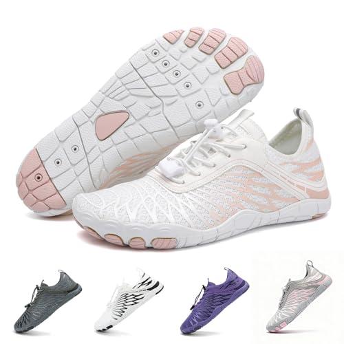 Hike Barefoot Shoes for Women Men Breathable & Non-Slip Athletic Footwear Wide Toe Water Shoes, Designed for Walking, Running, & Swimming White 37