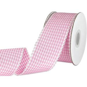 1.5 Inch Gingham Ribbon - 15 Yards Plaid Checked Polyester Ribbon for Gift Wrapping, Flower Bouquets, Wreaths, Christmas Decor, Wedding & Party Crafts (Pink, 1.5in15yds)