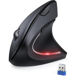 TECKNET Ergonomic Wireless Vertical Mouse, 4800 DPI with 5 Adjustable Levels, 2.4GHz Optical, 6 Buttons for Laptop, Desktop, PC, MacBook - Black