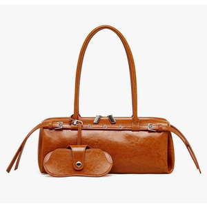 Genuine Leather Women's Shoulder Handbags, Retro Cowhide Purse Tote Bags with Sunglass Bag，Y2K Handbag