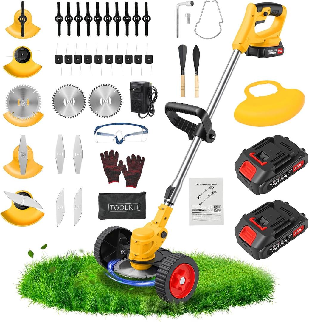 24V Electric Weed Wacker Edger Lawn Tool,2 2.0Ah Battery Powered Weed Eater, 36 inches