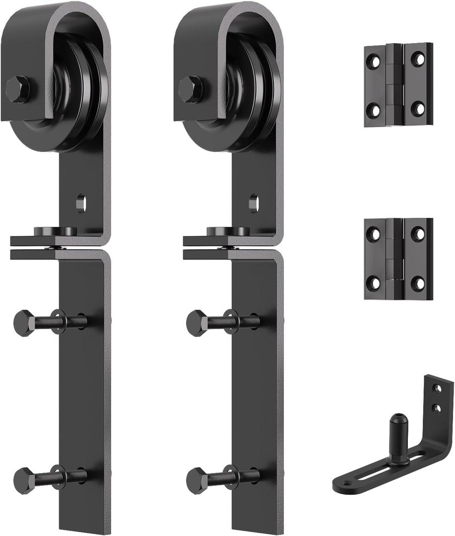 Bifold Barn Door Roller set, Bi-fold Barn Door Hardware Kit for 2 Doors, Black Plastic Spraying for Corrosion Resistance, Folding Push-Pull for Space Saving, Smooth and Quiet Sliding(just roller)
