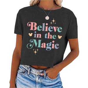 Magical Crop T Shirt for Women Magic Kingdom Shirt Family Vacation Tshirt Cute Castle Graphic Short Sleeve Tees XXL