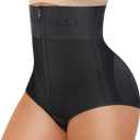 SHAPELLX Women's Tummy Control Shapewear Wide Band High Waist Body Shaper Waist Cinchers Panty With Zipper (Black, S)