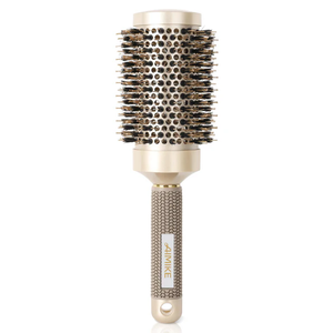 AIMIKE Round Hair Brush, Nano Thermal Ceramic & Ionic Tech, 2.1 Inch Barrel with Boar Bristles for Enhanced Texture, Golden, Hair Drying, Styling, Curling and Shine + 4 Free Clips