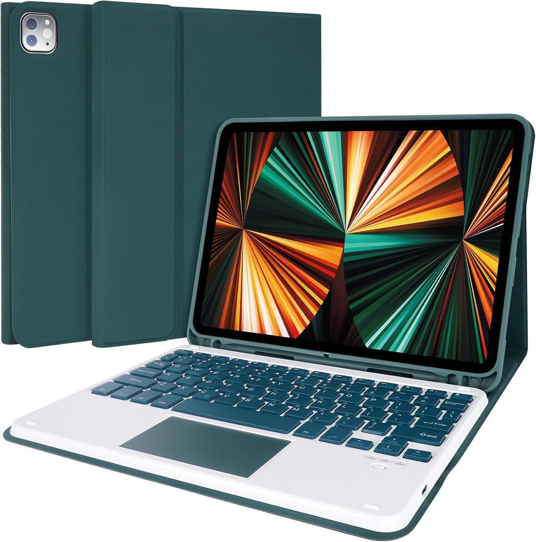 LAMA Touchpad Keyboard Case for iPad Air 11 inch 2025 7th/2024 6th & 10.9 -inch iPad Air 4th/5th Gen, Folio Keyboard Cover with Pencil Holder for 11 inch iPad Pro (4th/3rd/2nd/1st Gen), Dark Green