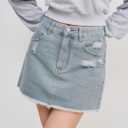 DENIM HIGH WAIST RIPPED MINI SKIRT M
