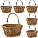 Barydat 6 Pcs Small Wicker Picnic Basket with Handle Flower Girl Baskets Oval Willow Woven Braided Gift Basket for Weddings Baby Shower Summer Home Garden Decor(12'' X 9'' X 5'',Brown)