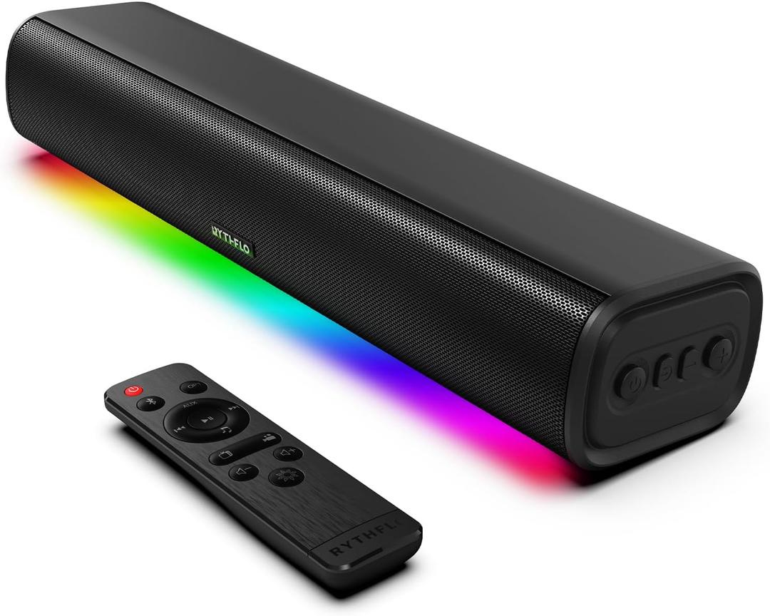 Sound Bar for Smart TV, 16'/60W Soundbar with Impactful Bass, Dynamic Light and Remote Control, Wall Mountable TV Speakers with Bluetooth/Optical/3.5MM AUX for Gaming/PC/Projector