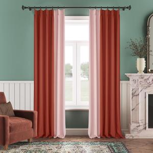 96 Inches Long Baby Pink and Burnt Orange Pleated Curtains for Bedroom, Room Darkening Soundproof Memory Shaped Two Colors Pleated Drapes with Hooks for Traverse Rod, 42"x96"x2