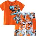 Toddler Boy Clothes Kids Summer Cotton Outfits Shirt Short Sets Size 2-7 (Orange)