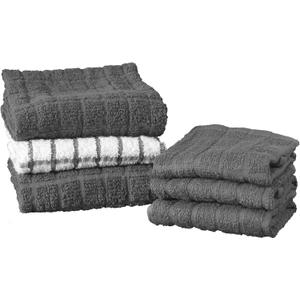 Ritz Premium Kitchen Towel and Dish Cloth Value Set: Highly Absorbent, Super Soft, Long-Lasting, 100% Cotton Checked and Solid Hand Towels, Tea Towels, Bar Towels - 6 Pack, Graphite