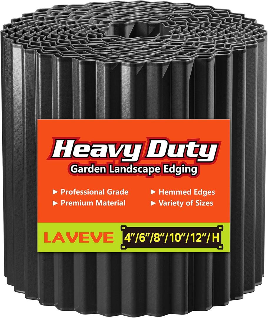 LAVEVE Corrugated Metal Garden Edging 6" x 40Ft, Landscape Edging Border for Lawn, Flower Bed, Garden Fence, Paver Edging (Black)