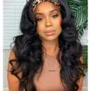 26 Inch Long Body Wave Headband Wigs for Black Women Black Headband Wigs Synthetic Hair Wear and Go Glueless Half Wig with Headbands Attached Black