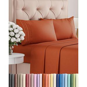 Queen Size 4 Piece Sheet Set - Comfy Breathable & Cooling Bed Sheets Set - Hotel Luxury Bedding for Women, Men, Kids, Teens, Boys & Girls - Deep Pockets, Soft and Wrinkle Free - Oeko-Tex - Terracotta