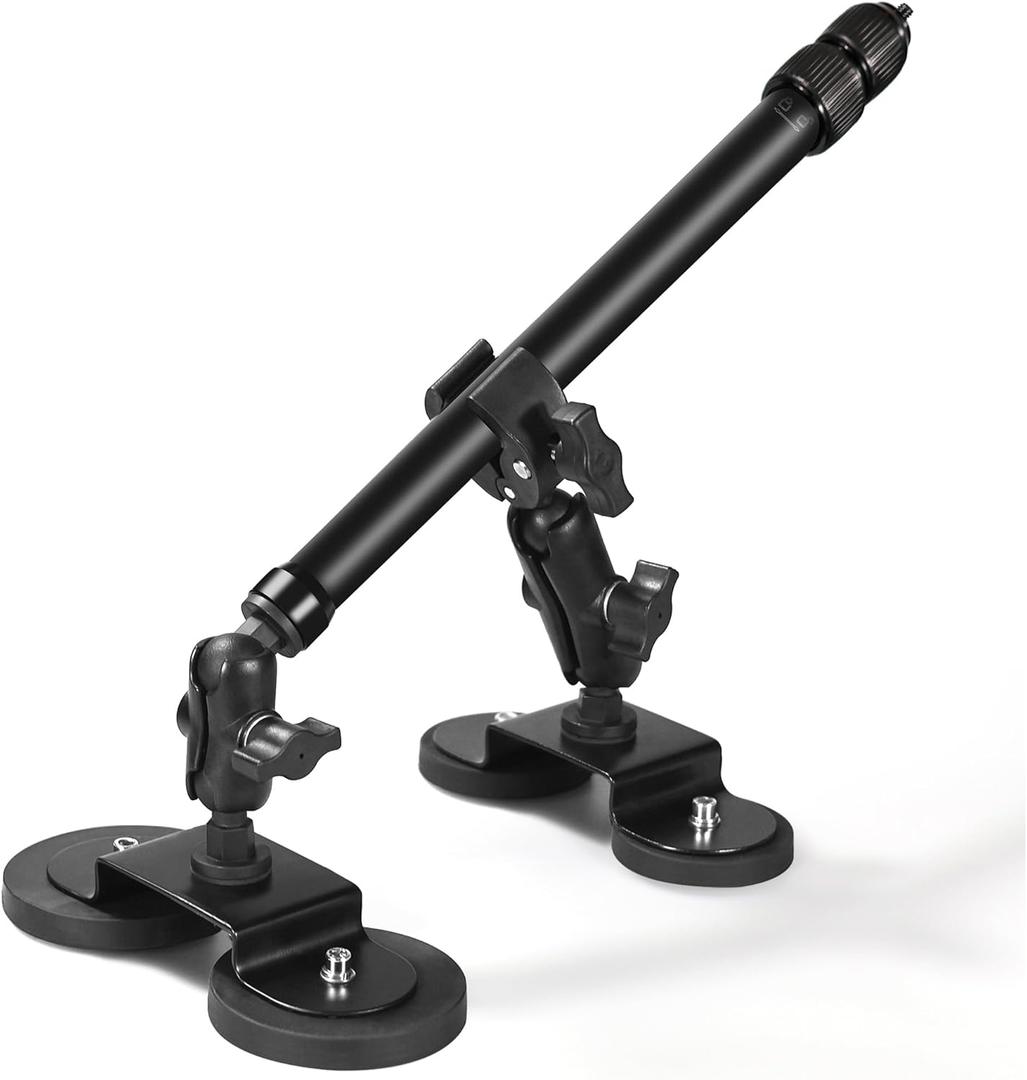 Magnetic Car Mount for Insta360 & Action Cameras, N52 Strong 360 Camera Car Mount with Quick-Release Base, Exterior Vehicle Mount with Extendable Arm & 360° Rotation, Compatible with GoPro