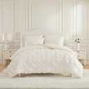 Laura Ashley - Queen Comforter Set, Satin Microfiber Bedding with Shams, Soft and Silky, Lightweight All-Season Comforter, Reversible Design, Solid Satin Pintuck Beige