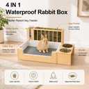 Rabbit Litter Box with Hay Feeder, Thick Wood, Waterproof Bunny Toilet