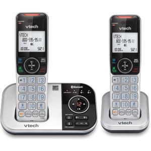VTech VS112-2 DECT 6.0 Bluetooth 2 Handset Cordless Phone for Home with Answering Machine, Call Blocking, Caller ID, Intercom and Connect to Cell (Silver & Black)